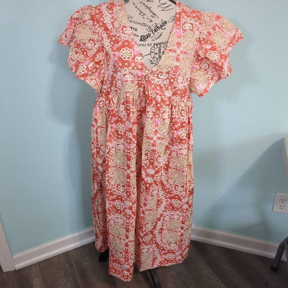 Anthropologie Maeve Printed Flutter-Sleeve Babydoll Dress medium petite new with